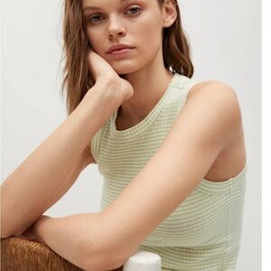 MANGO Green Ribbed Sleeveless Tank Top